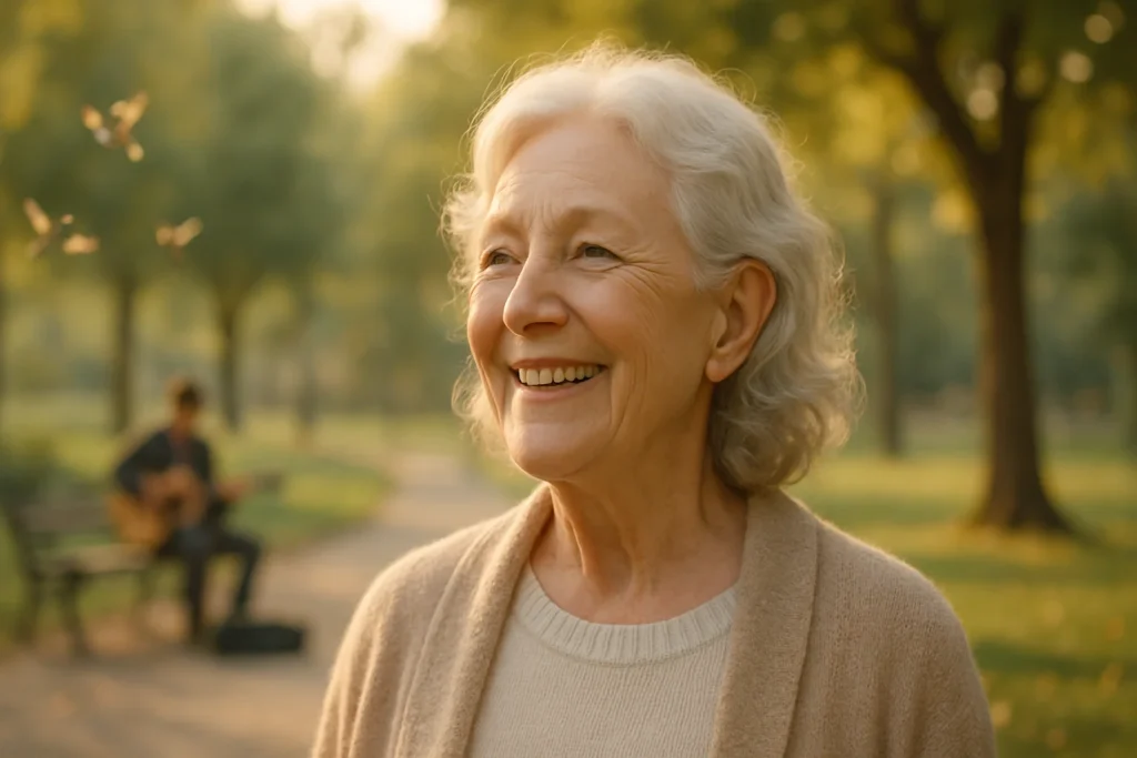femme souriante dans un parc